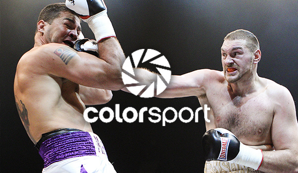Colorsport logo over two boxers in a match.